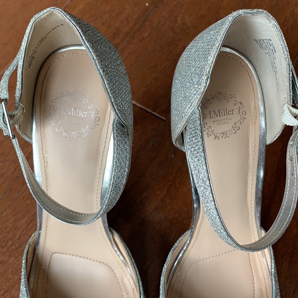 I. Miller Silver Glittery Ankle Strap Peep Toe Heels Prom Wedding Bridal 8.5 - Picture 5 of 16